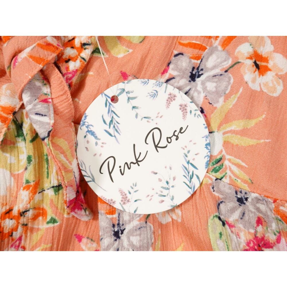 Pink Rose Womens Orange Crop Top Sleeveless Floral Tie Knot Smocked Size M - Picture 8 of 10